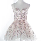Special occasions spaghetti strap ruffle beaded elegant white prom dress