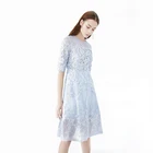 Summer New Design Round Half Sleeves Maxi Dress In Silk Skirt Temperament & white Lace tight Long One Piece Dress