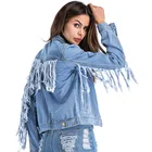 Denim Jacket Tassels Short Coat Rough Hem Plus Size Denim Jackets for women