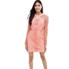 High v-neckline ladies new model lace sleeves evening dress Long Sleeve Lace Cut Out Dress