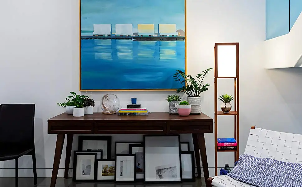 Modern LED Shelf Floor Lamp for living room Combo Narrow Side Table with Standing Accent Light