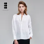Autumn new women cotton flax blouse white long sleeve v neck ladies shirt