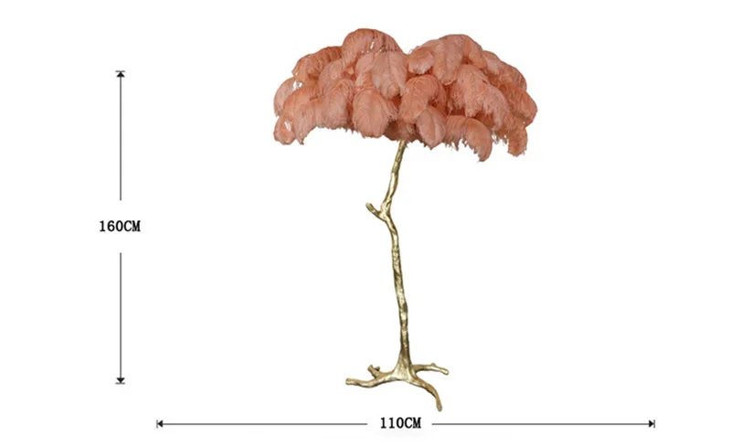 Nordic light luxury copper feather floor lamp hotel Ins wind web home decor ostrich feather lamp