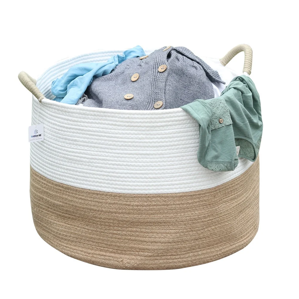 iceblue hd white home storage cotton rope storage basket woven