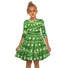 kids clothing girl dress green grass Christmas digital print children's round neck dress cute trendy girl princess skirt