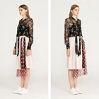 Silk Tops Womens Blouses 100% Silk Full Sleeve Sexy Perspective Floral Tulle Women Tops Blouses