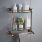 Stainless Steel Glass Shelf 2 Tier Chrome Shelf with Towel Bars Organizer Wall Mount Shower Storage Gold Finish