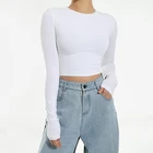 Custom Logo Soft Touch White Women Long Sleeve Breathable O-Neck T-shirt For Ladies