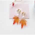 Zooying Soft Short Style Long Style Maple Leaf Shape Earrings