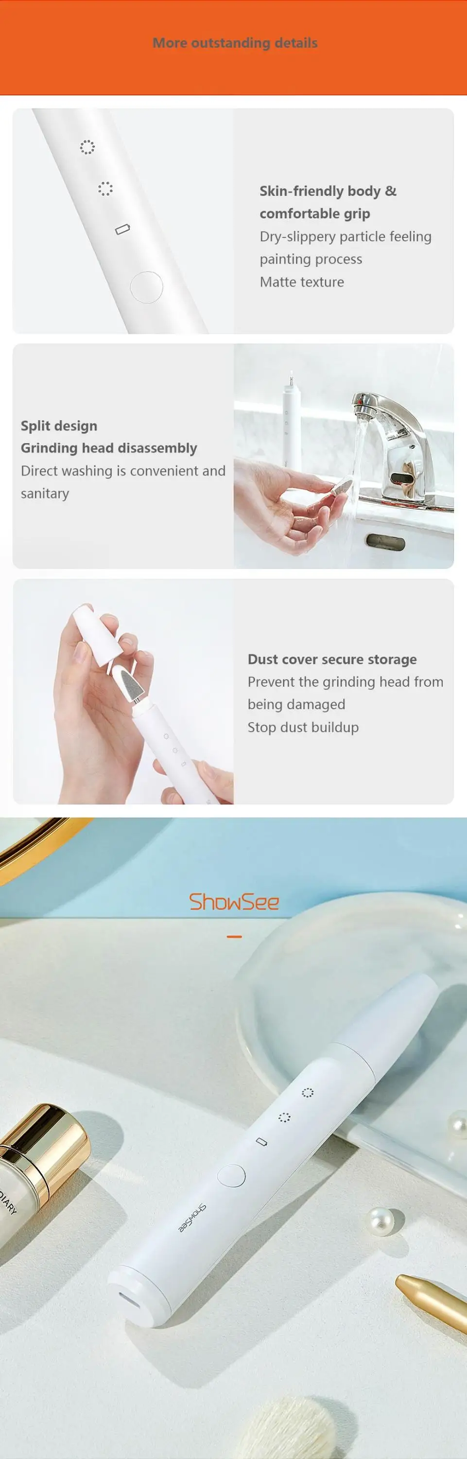 Youpin Showsee Electric Nail Trimmer Nail Clipper Rechargeable Foot Hand Nail Polisher Grinder Manicure Grinding Polishing Tool