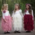 New design long sleeve hollow lace backless cute princess layered girl dress