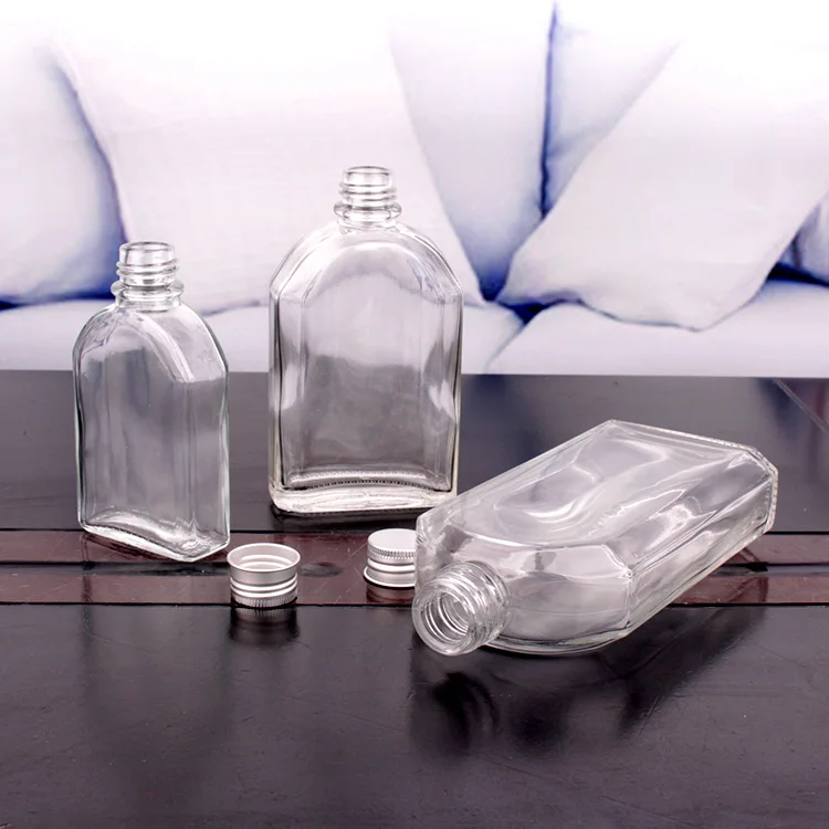 250ml flat glass sloping bottles for spirit with metal lids