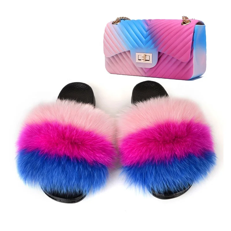 Furry fur sandals slipper slides and matching handbag jelly purse set, Customized color
Furry fur sandals slipper slides and matching handbag jelly purse set, Customized color
