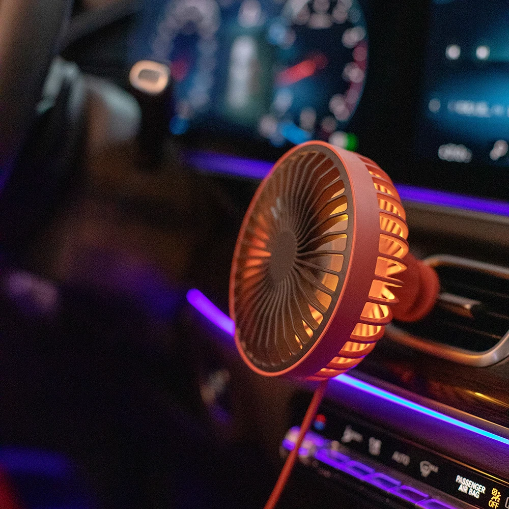 USB car fan Air cooler fan Portable fashion car mini fan LED Light