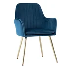 Modern Design Nordic Style Wire Velvet Arm Table Fabric Restaurant Gold Metal Leg Simple Dining Chair