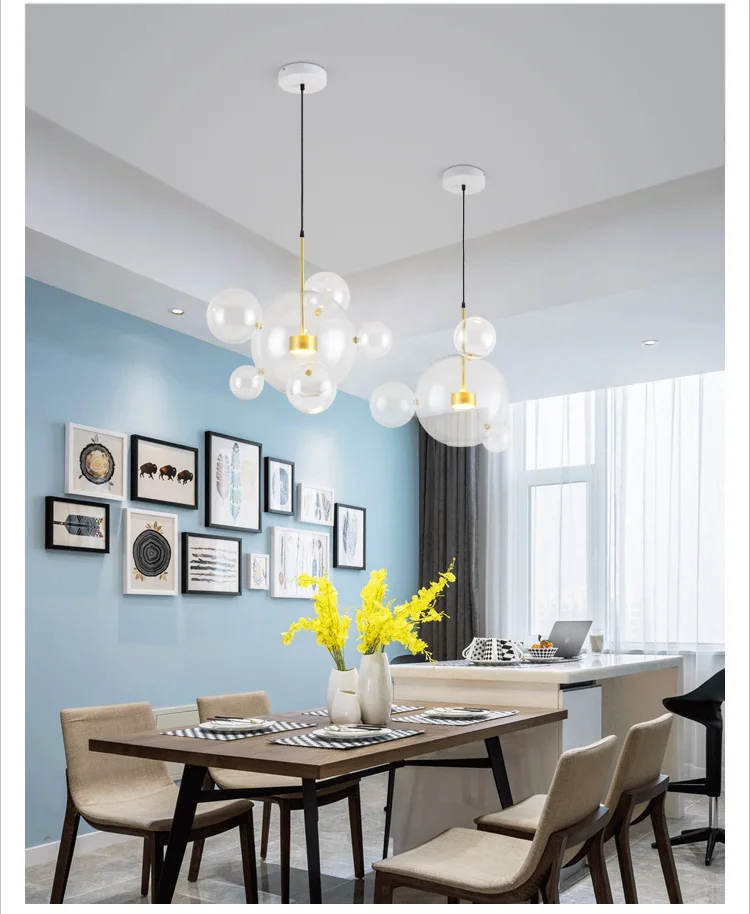 Postmodern Nordic soap glass bubbles designer LED pendant lamp for living room Mickey shape chandelier