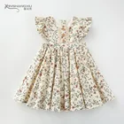 2019 girls casual party pinafore flower kids ruffle shoulder floral baby dress