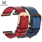 MAIKES Hand Made Watch Band Men's Watch Bracelet Genuine Cow Leather Watch Strap Handmade Brushed Color Vintage Watchband