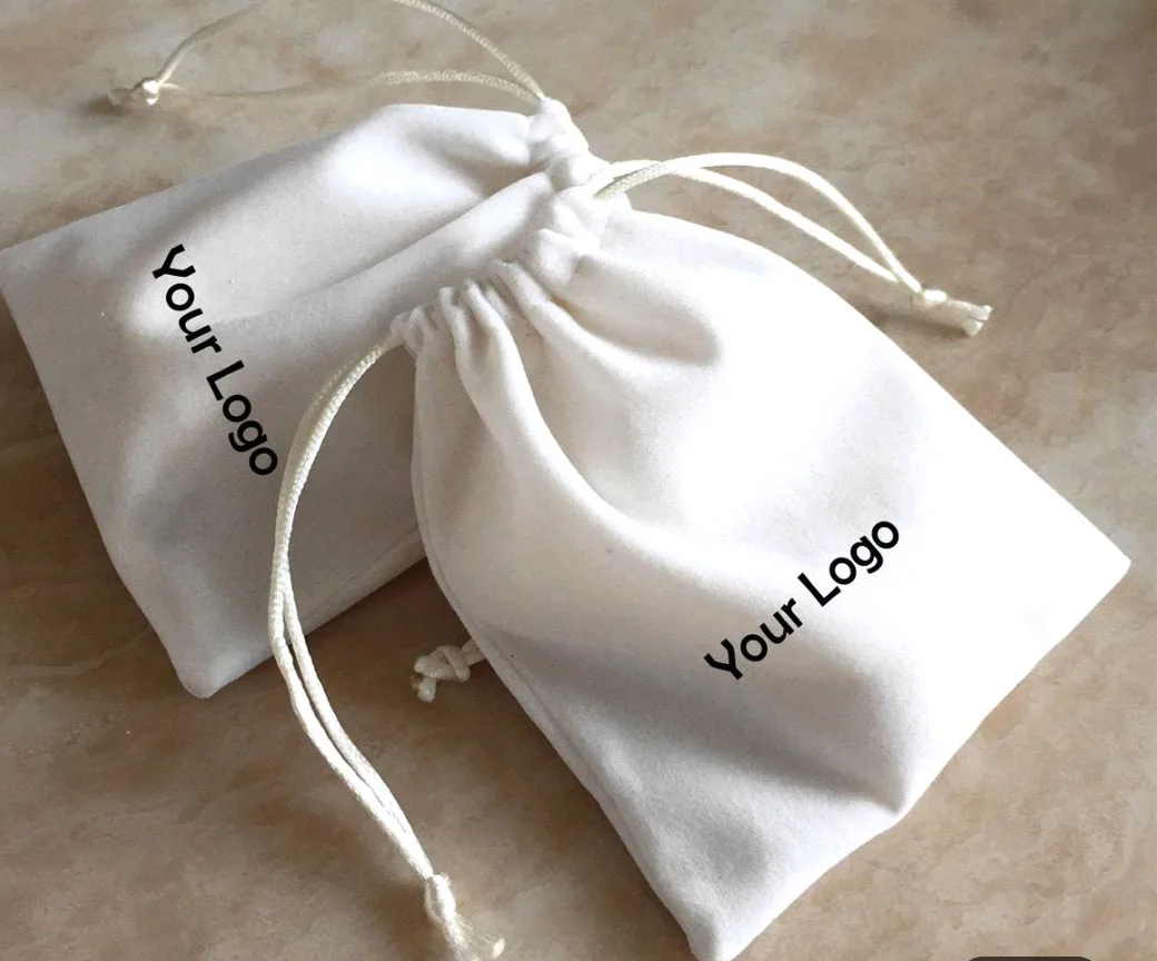 custom flannel drawstring jewelry pouch gift bag with gold foil