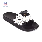 Fashionable Summer Flower Upper Slide Sandal Custom Logo PU Lady Slipper