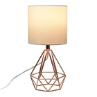 Depuley Bedroom Rose Golden Hollow Out Base LED Bedside Table Lamp with Round Fabric Shade