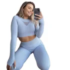 Women And Leggings Women Workout 2 Piece Long Sleeve Crop T Shirt And Seamless Yoga Leggings Set