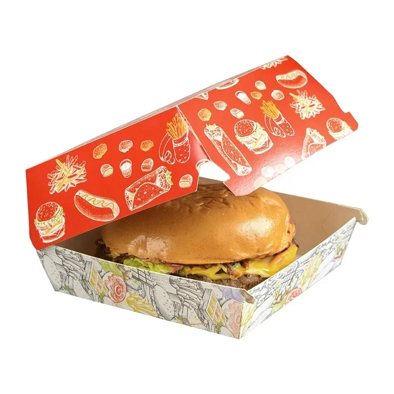 Disposable Kraft Paper Burger Box Paper Meal Boat Tray Box Bento Box