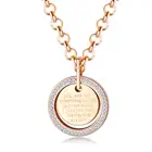 Stylish stainless steel laser engraved lettered gold chain coin pendant rose gold necklace for women