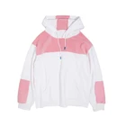 Factory price custom pullover plain hoodies pink color block hoodie for women