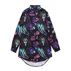 High quality plus size fashion design digital print long sleeve blouse women