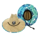 Beach Beach Hat Custom Printing Cheap America Sombrero Beach Surf Lifeguard Straw Hat With Underbrim