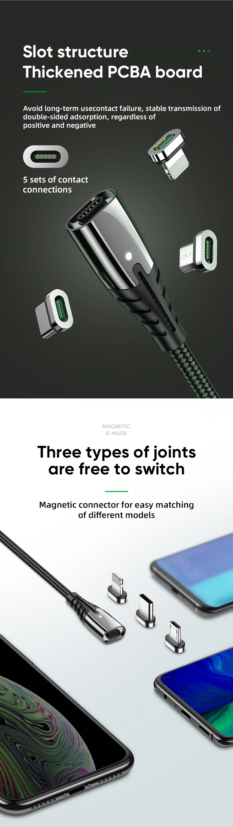 Phone Quick Charge Type C Micro Data Led Usb Charging 3 in 1 Magnetic Cable - ANKUX.COM