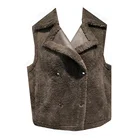 OEM custom dyed oversize real sheep skin fur vest short teddy bear shearling coat women