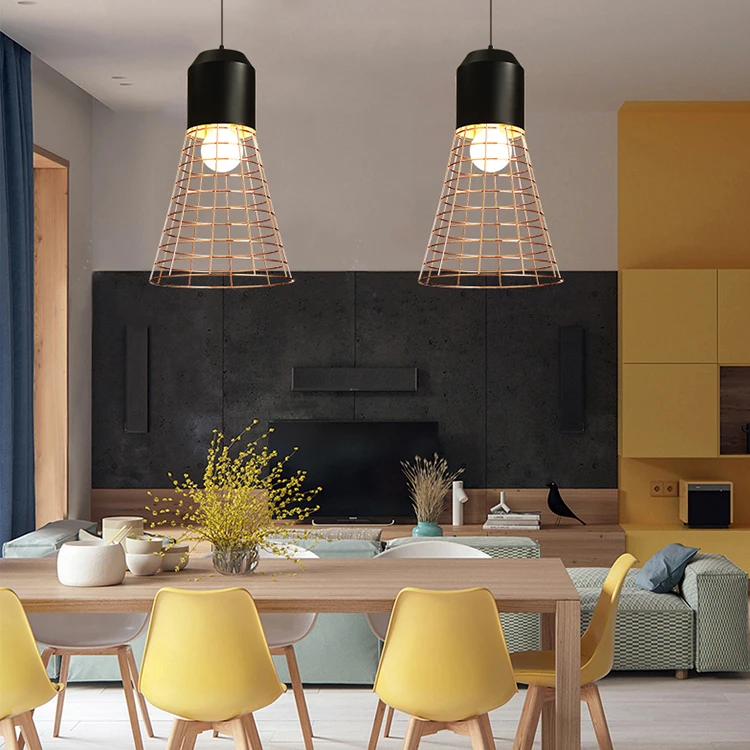 Factory sale pendant lamp modern style metal iron cage E27 restaurant hanging lighting badminton shape bar pendant light