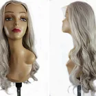 Wholesale Long Wavy Hair Fashion Grey Color Top Quality High Density Lace Front Synthetic Wig