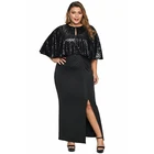 Black Sequin Plus Size Dresses With Long Sleeve for Ladies Evening Dresses