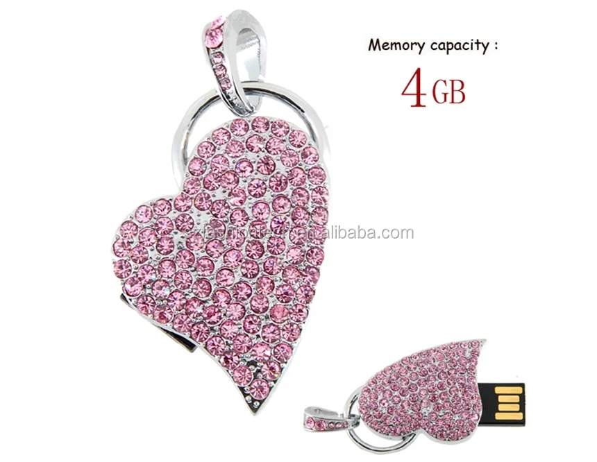 jewelry heart usb memory stick crystal usb flash drive for girls