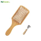 Natural Wooden Hair Brush Set Large Square Brushes for Women Men Bamboo Soft Paddle with Cleaner