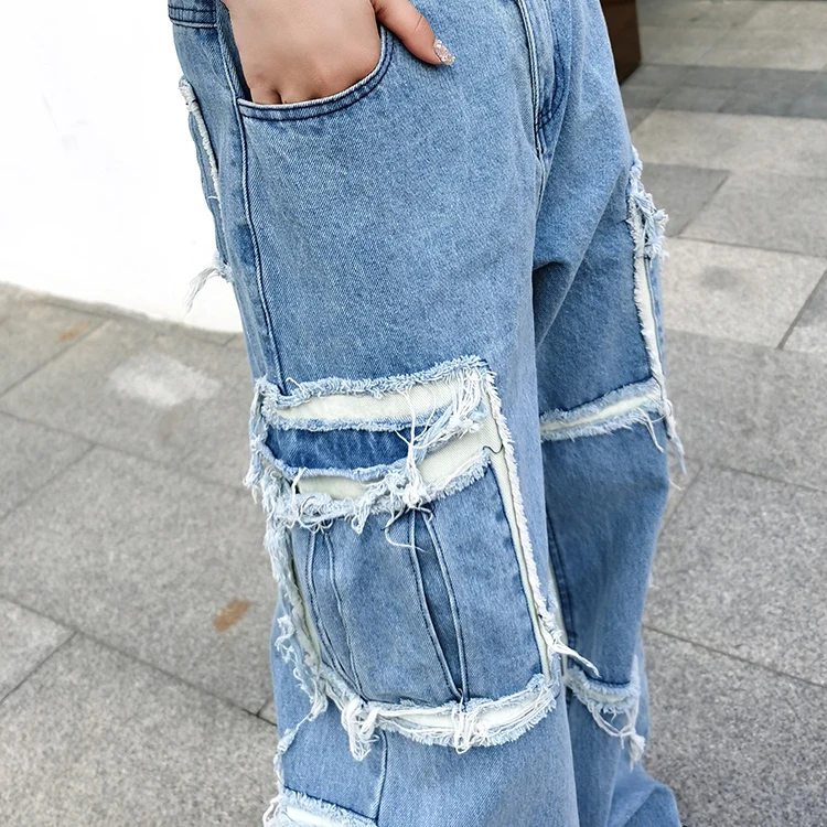 Factory Free Custom Jeans Fashion Design Pockets Italian Woman Jeans