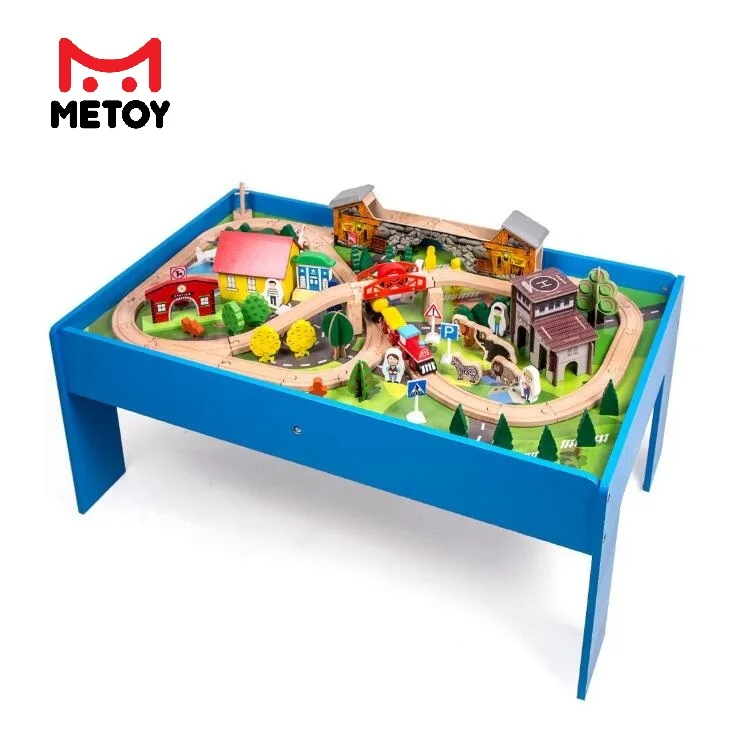 MeToy aanpassen kids slot speelgoed 108pcs houten tafel trein set spoorlijn voor peuters