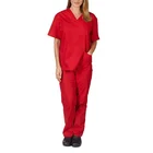 Fast Ship Red Hospital Salon Dental Nail Stuff Workwear Type Nursing Medical Uniform