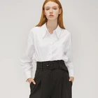 plain white Basic section asymmetrical women blouse office career casual style loose long sleeves women top