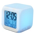 2019 Fashion LED Electronic Digital Alarm Clock Thermometer Bright Cube 7 Colors Night Watch Children Alarm Clock