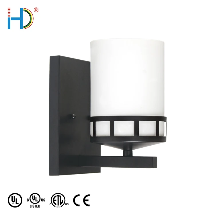 Indoor Modern Bronze Finish E26 Socket Frosted Glass Shade Wall Light