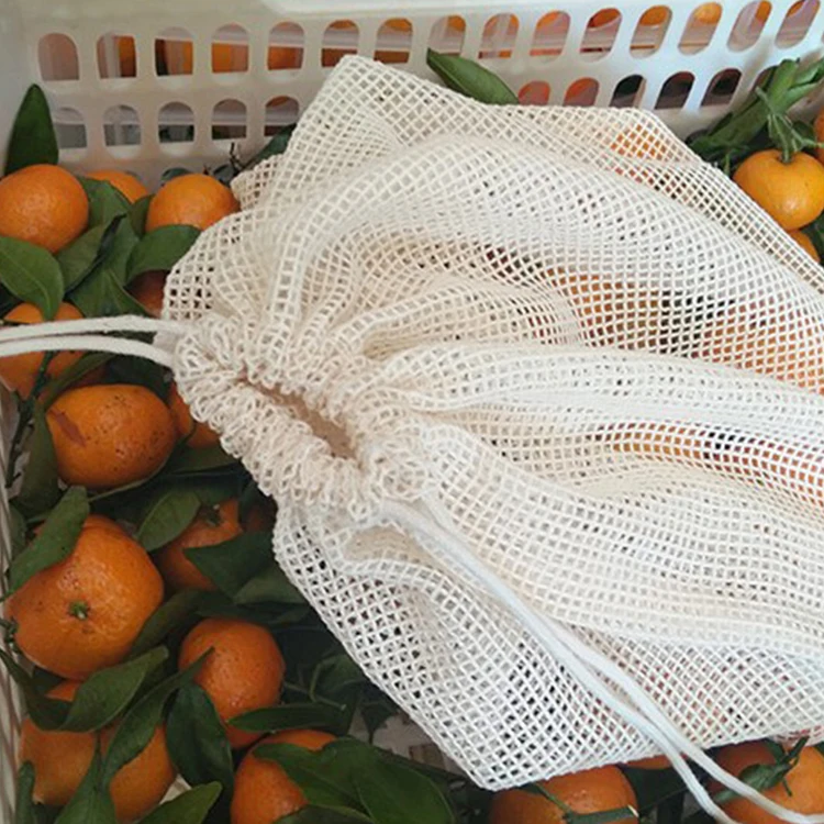2020 eco friendly food grade reusable cotton mesh bag organic cotton mesh produce shopping bags