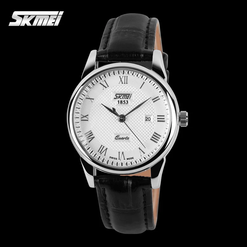 High Quality SKMEI 9058 Genuine Leather Luxury Men Women Wrist Watch Fashion Couple Watch