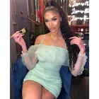 Gauze Dress L2007#Strap Sexy Mesh Gauze Sleeve Pleated Backpack Collarless Spaghetti Strap Dress Women