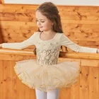 2019 winter children's long-sleeved cotton dance dress girls lace dance training ballet skirt