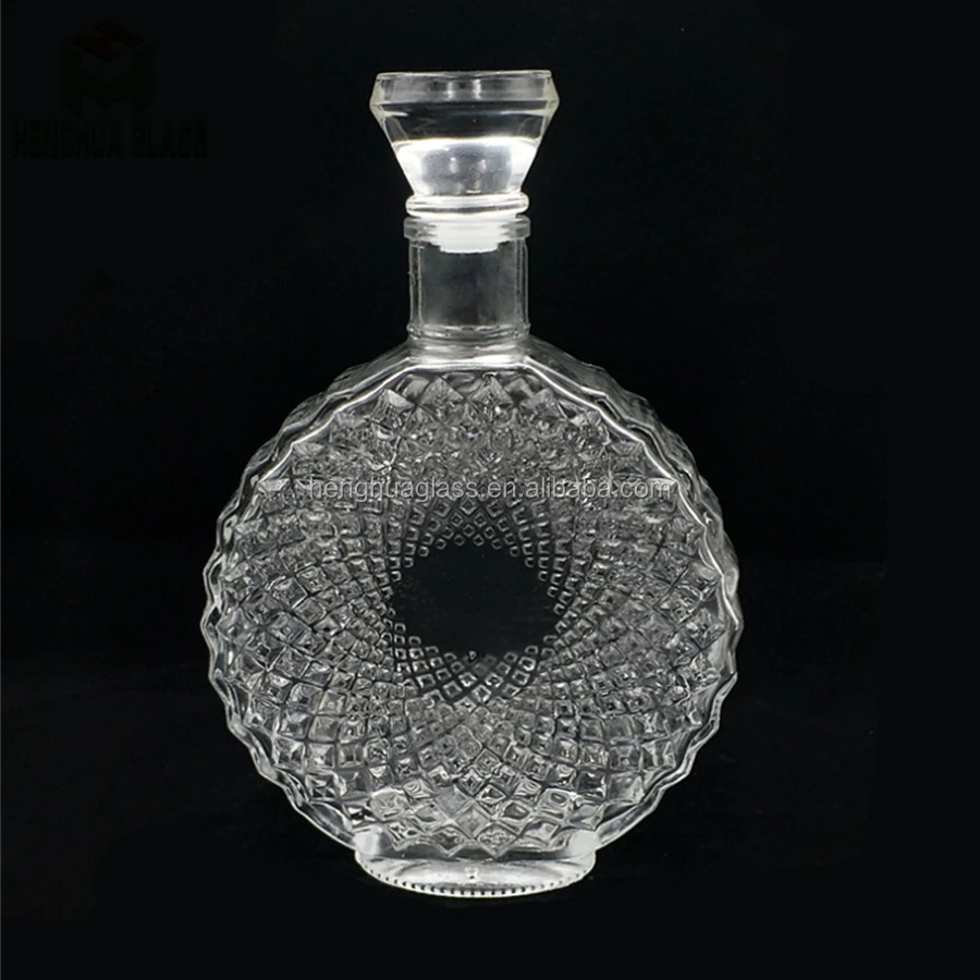 500ml embossed crystal glass bottle for xo whiskey brandy