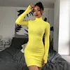 Wholesale fall boutique outfits long sleeve turtleneck bodycon solid neon color dress